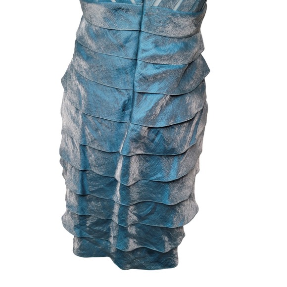 Adrianna Papell Petite Teal Blue Tiered Cocktail Party Dress 4P Shimmery Mermaid - Picture 9 of 12